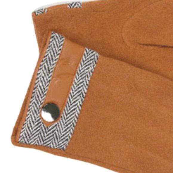 Women's Fall Winter Gloves Camel & Herringbone Faux Cashmere Touch Screen - Picture 3 of 5
